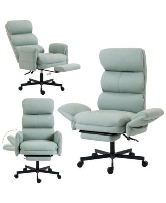 PU Leather Cross-legged Office Chair with Flip-up Arms and Headrest, High-Back Ergonomic Executive Chair with Footrest and Side Pockets