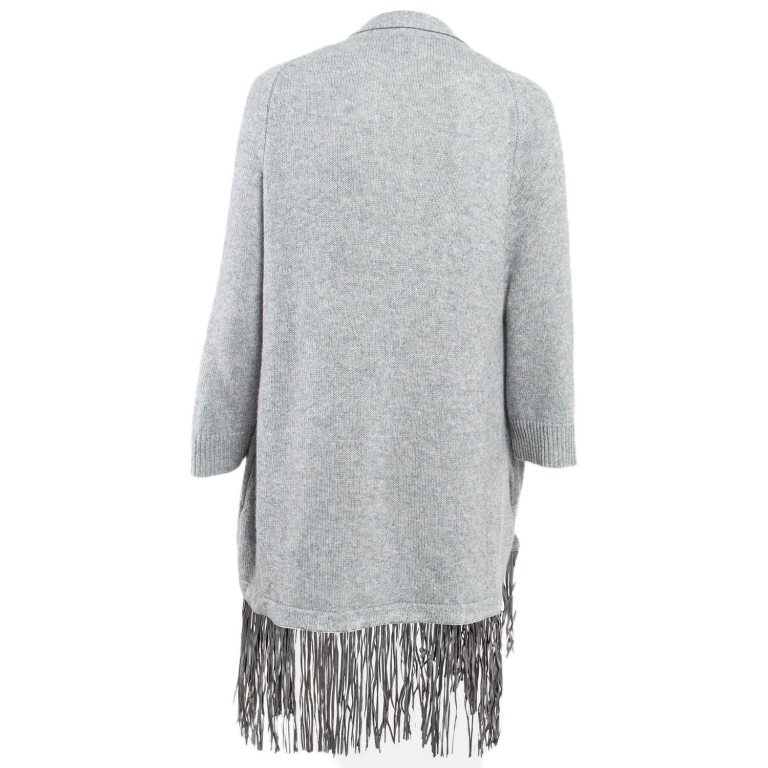 Women's Pre-Owned Zadig and Voltaire Delux Grey Cashmere Knit Open Front Fringed Cardigan