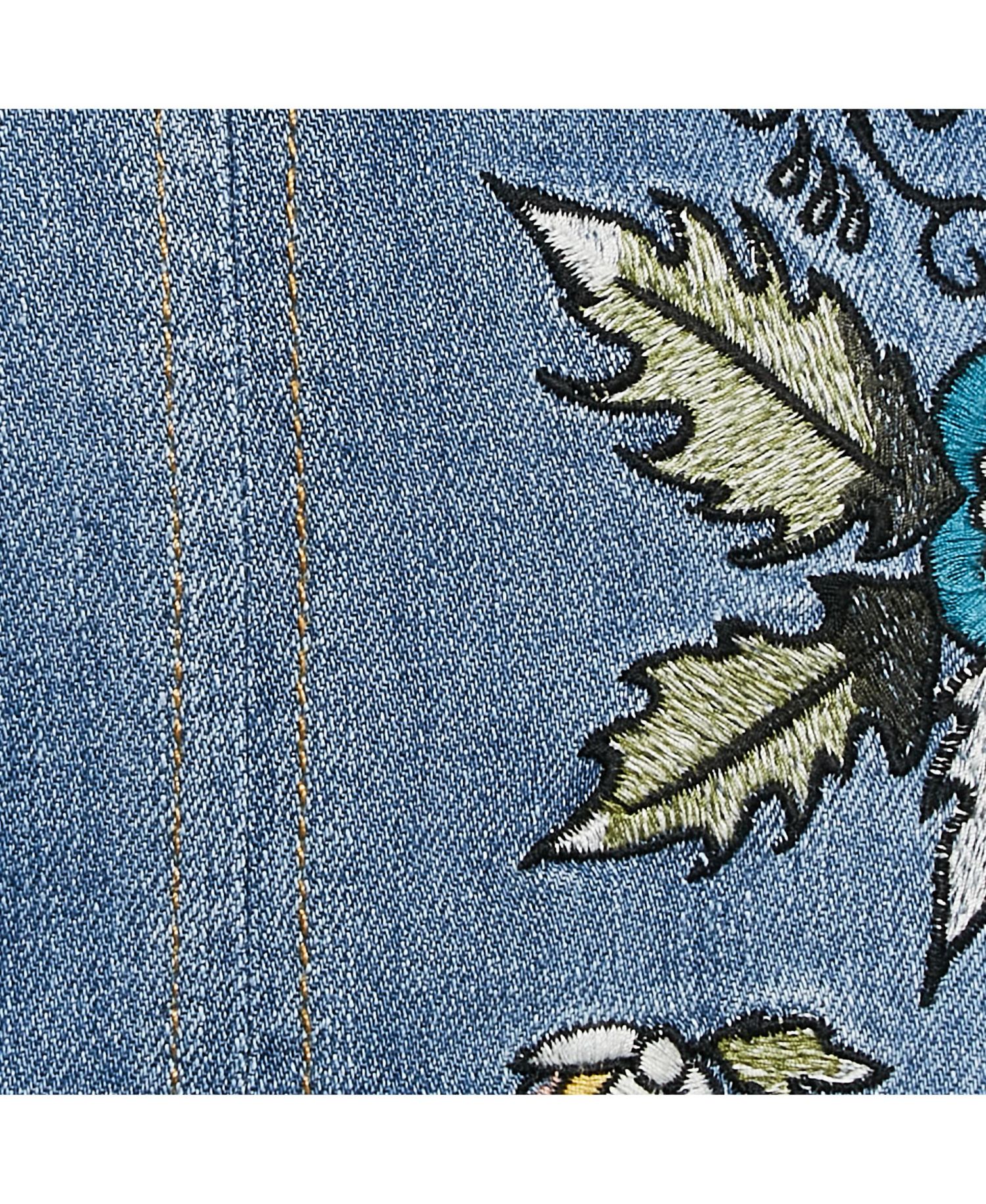 Women's Blue Embroidred Denim Jamille Brode Deluxe Knee-Length Skirt