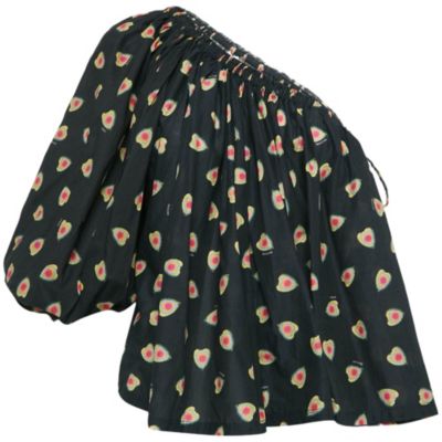 Women's Hearts Print Cotton One Shoulder Coeur Top