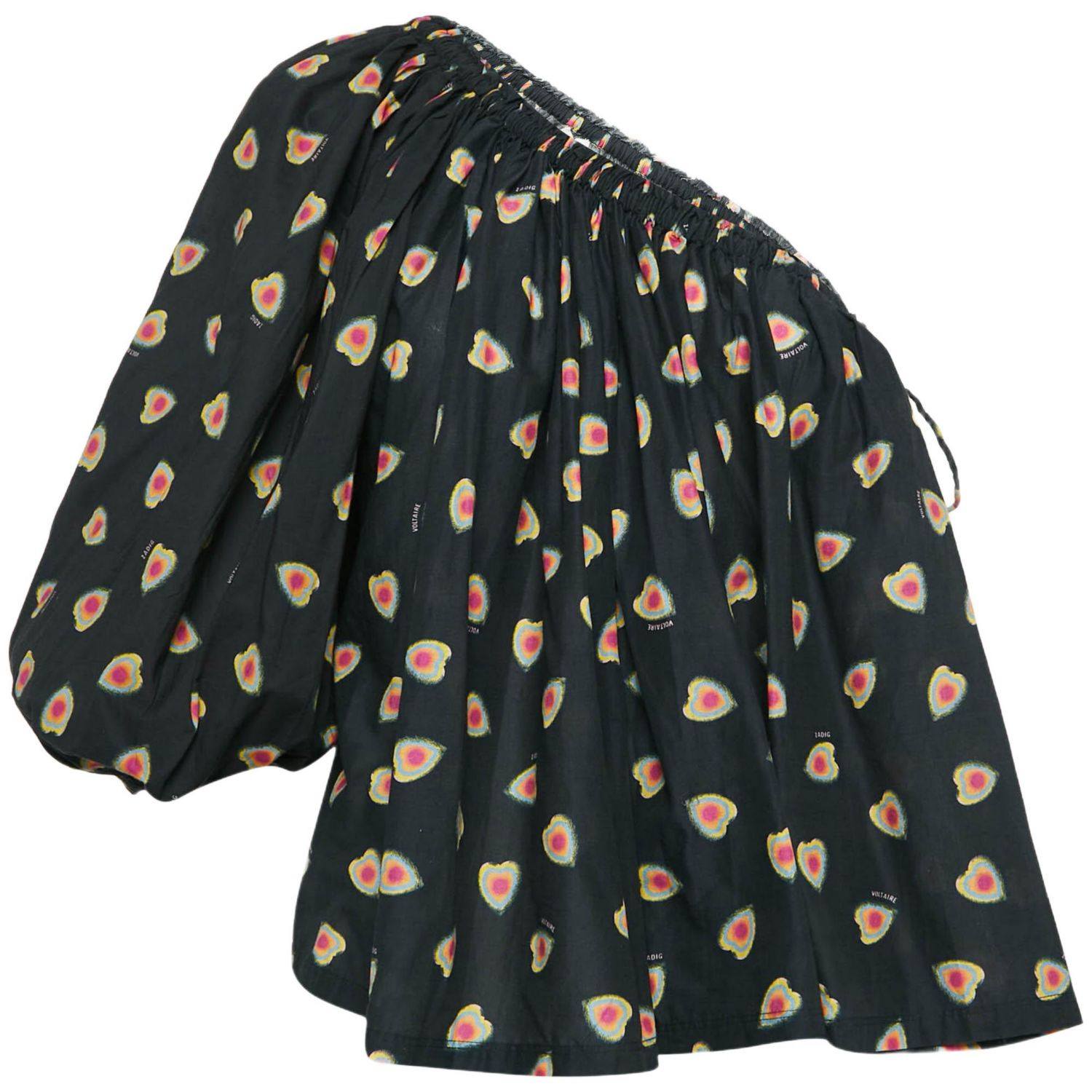 Women's Hearts Print Cotton One Shoulder Coeur Top