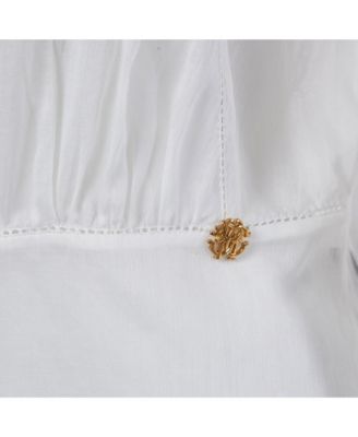 Women's Cambric Cotton Floral Lace Trimmed Blouse