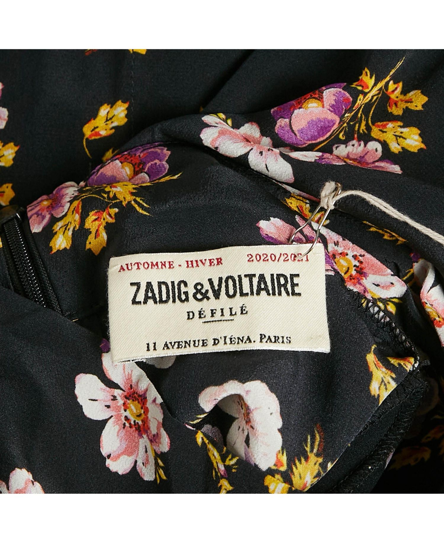 Women's Pre-Owned Zadig and Voltaire Black Floral Print Silk Pleated Rabbi Peonies Show Short Dress