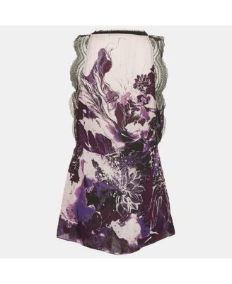 Women's Purple/multicolor Printed Lace Trim Detail Top