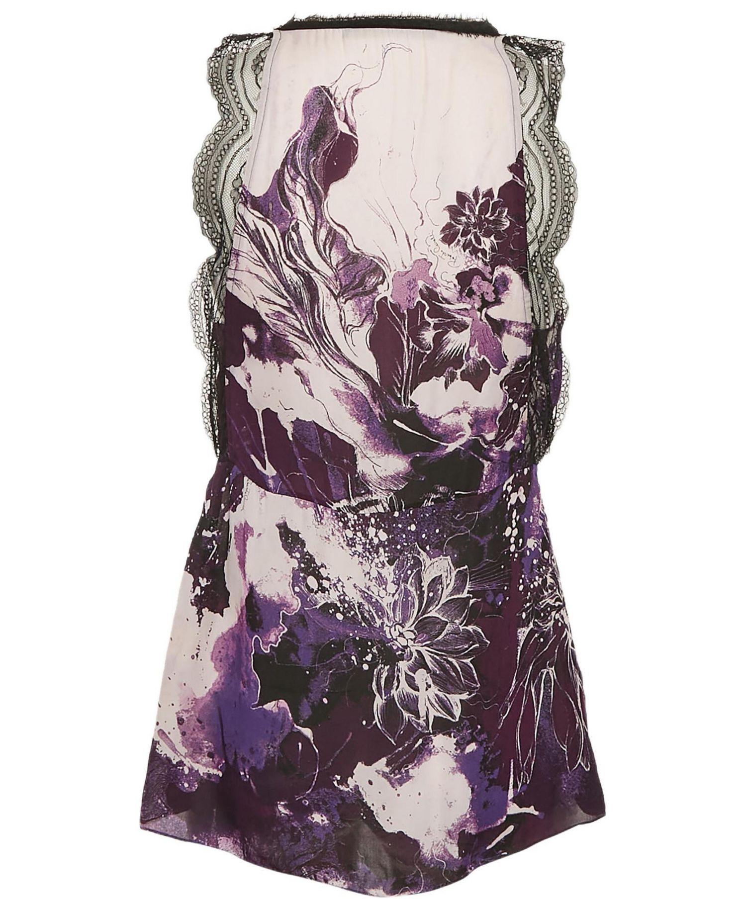 Women's Purple/multicolor Printed Lace Trim Detail Top