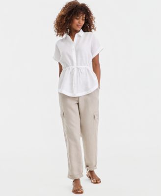 Women's 100% Linen Printed Drawstring-Waist Top, Macy's Exclusive