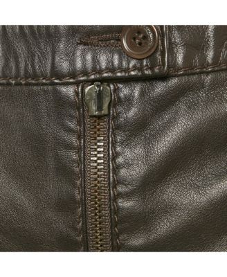 Women's Brown Leather Flounce Hem Knee Length Skirt