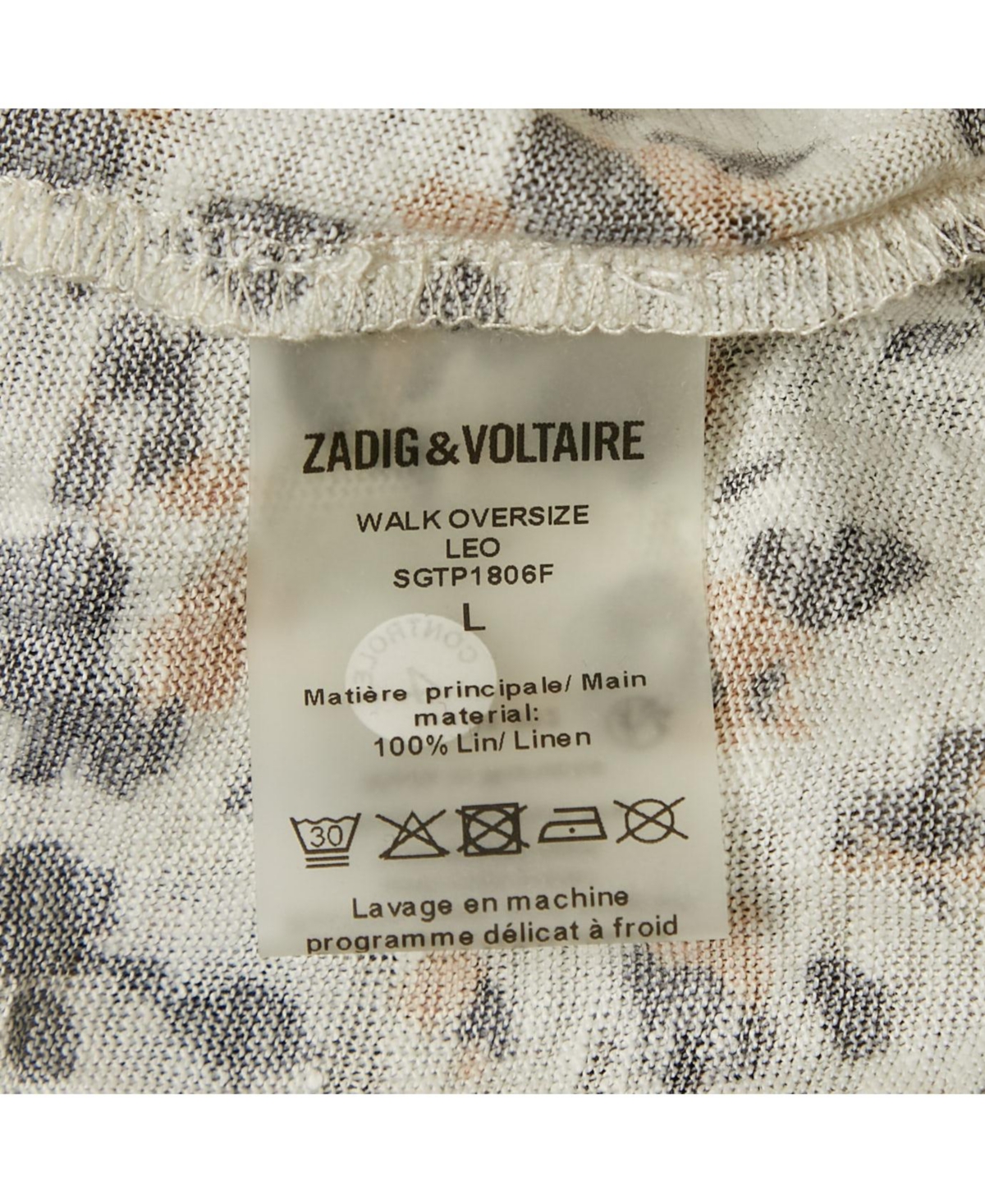 Pre-Owned Zadig & Voltaire Women's Beige Leopard Print Gauze Jersey Walk Oversized T-Shirt