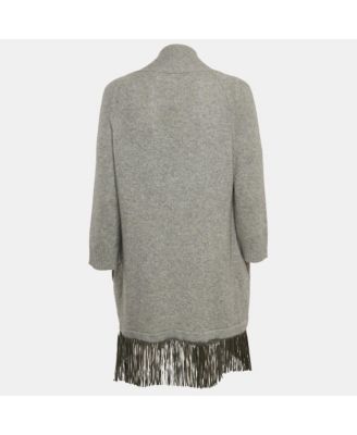 Women's Deluxe Grey Cashmere Fringed Open Front Paloma Cardigan