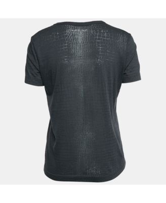 Women's Dark Grey Reptile Print Knit V-Neck Top