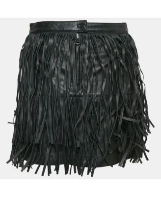 Women's Black Leather Fringed Mini Skirt