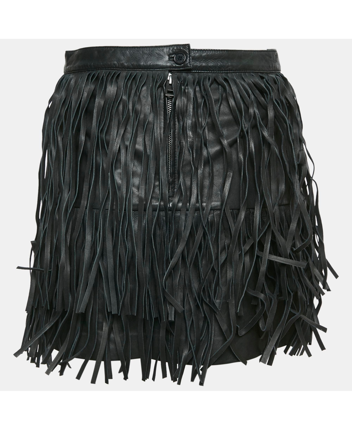 Pre-Owned Zadig & Voltaire Women's Black Leather Fringed Mini Skirt