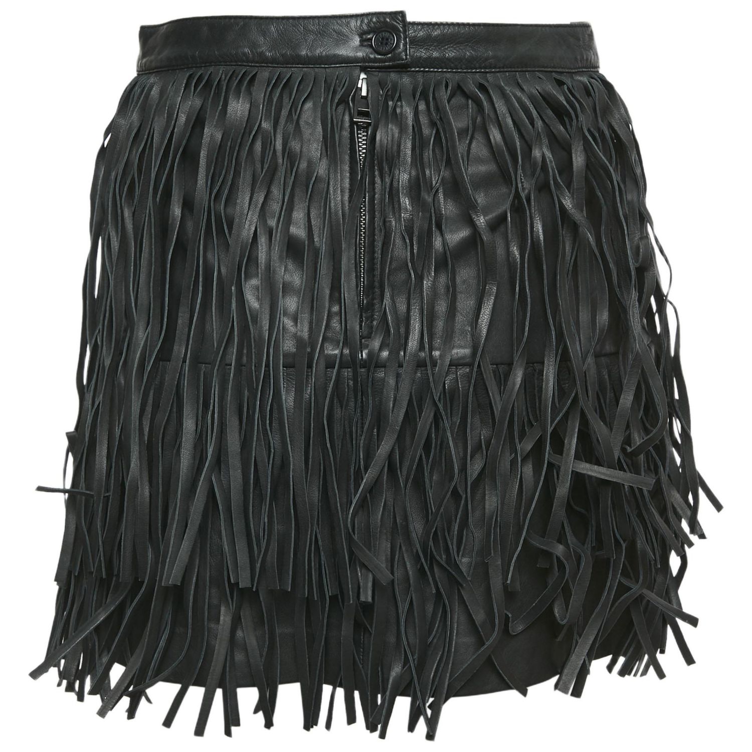 Women's Black Leather Fringed Mini Skirt