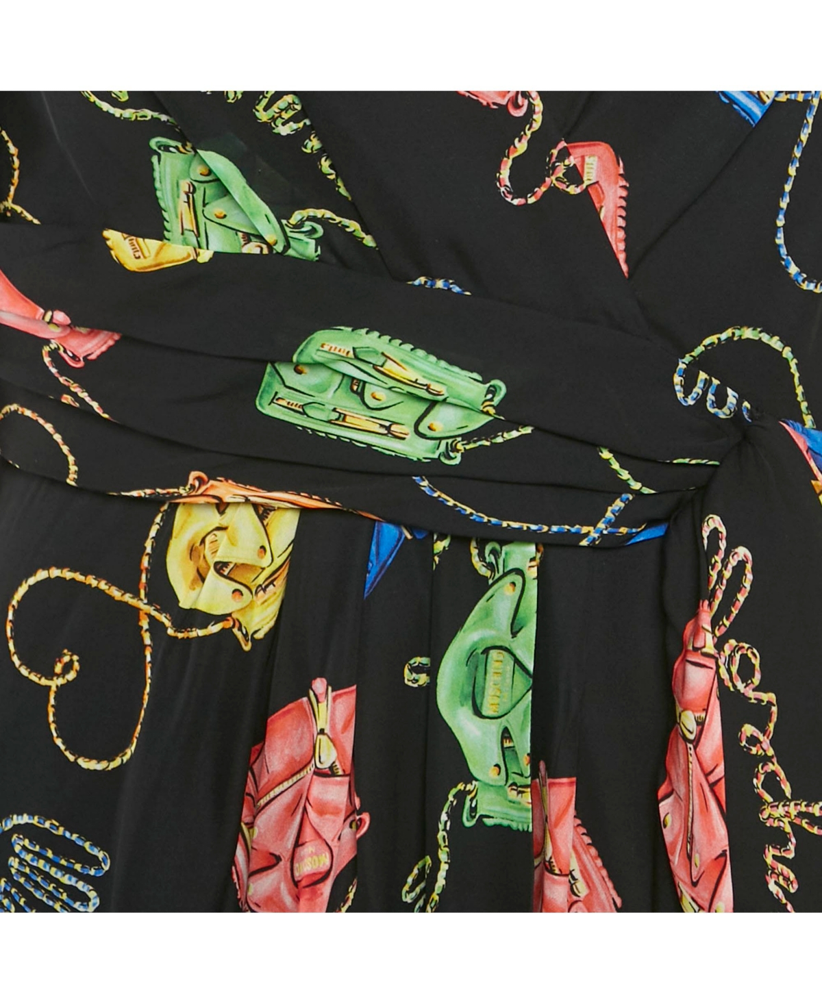 Pre-Owned Moschino Women's Couture Black Biker Bag Print Silk Wrap