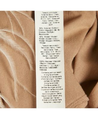 Women's Beige Cotton And Modal Faux Feather Detail T-Shirt