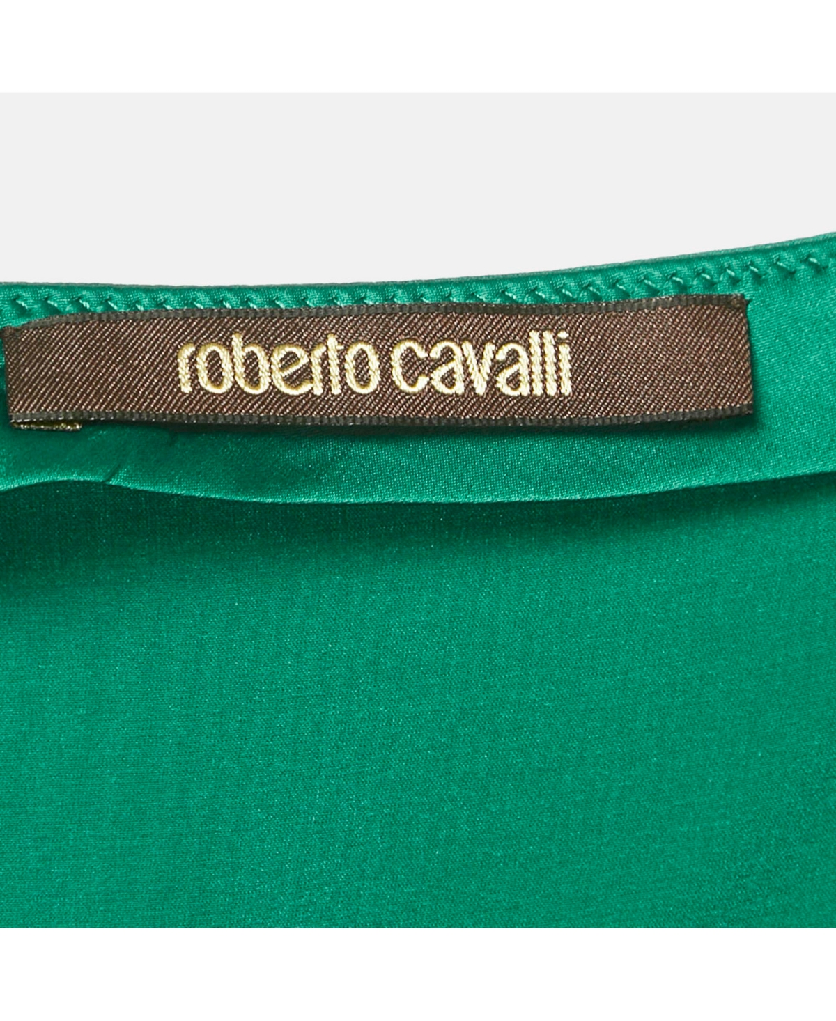 Pre-Owned Roberto Cavalli Women's Green Satin Ruffled High-Low Maxi Skirt