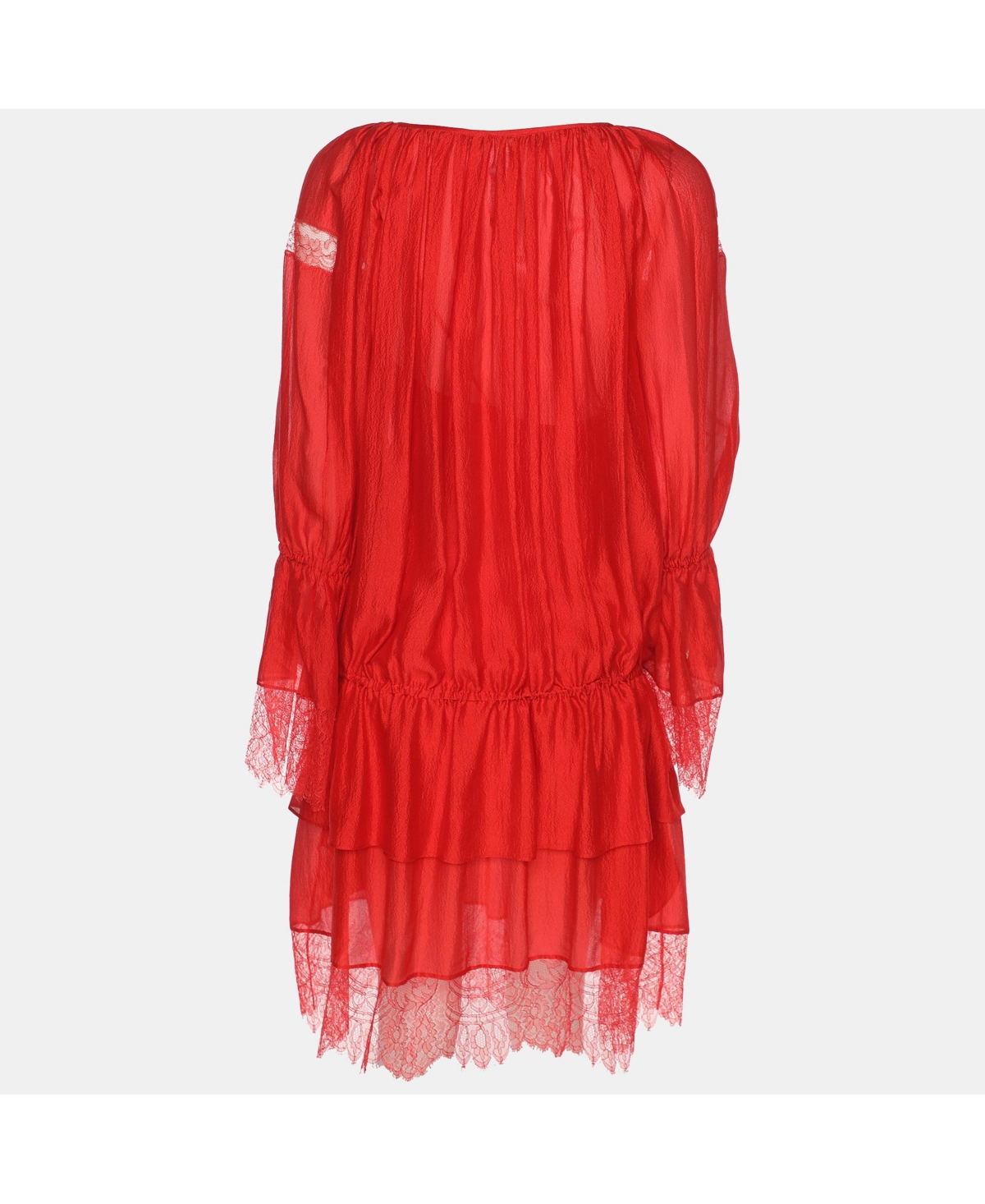 Pre-Owned Roberto Cavalli Women's Red Silk And Lace Trim Mini Dress