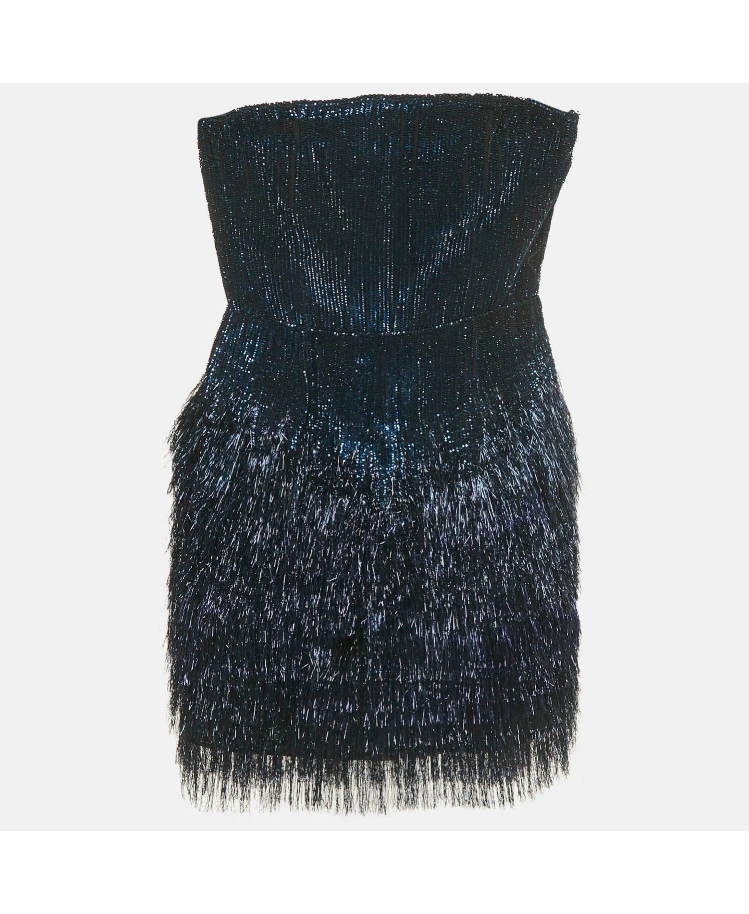 Women's Blue Sequin And Lurex Fringed Strapless Mini Dress