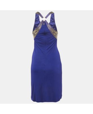 Women's Blue Beaded Jersey Short Dress