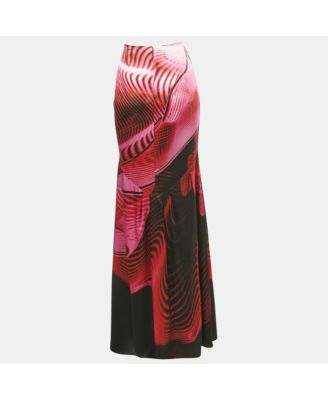 Women's Pink/black Printed Silk Maxi Skirt