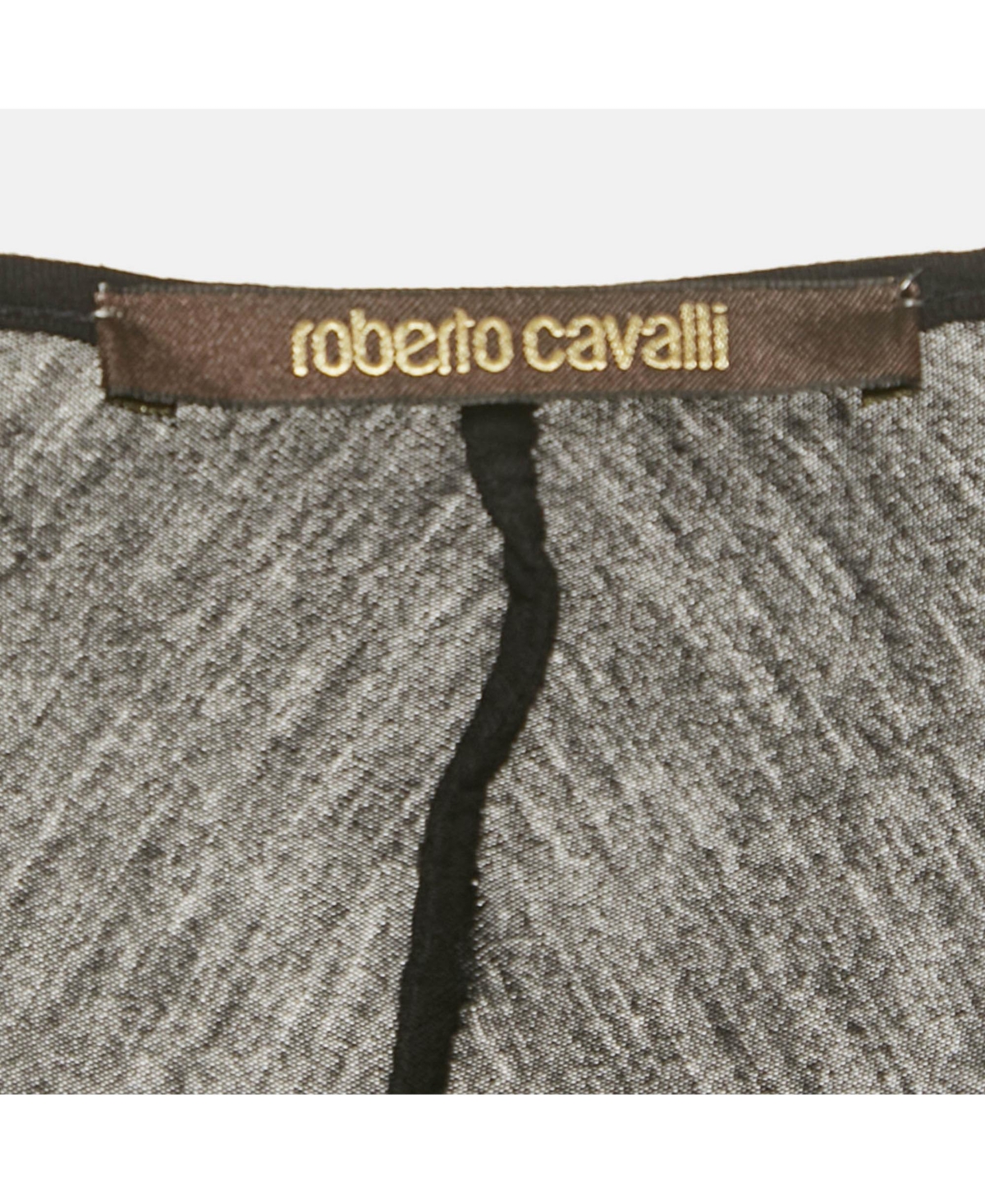 Pre-Owned Roberto Cavalli Women's Black Printed Stud Detail Jersey T-Shirt