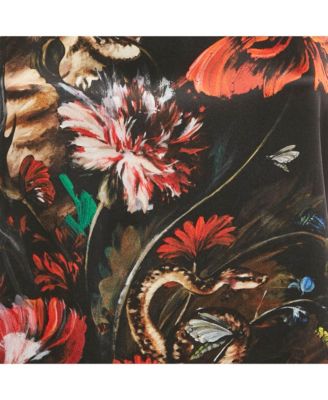 Women's Floral Print Silk Lace-Up Leather Tank Top