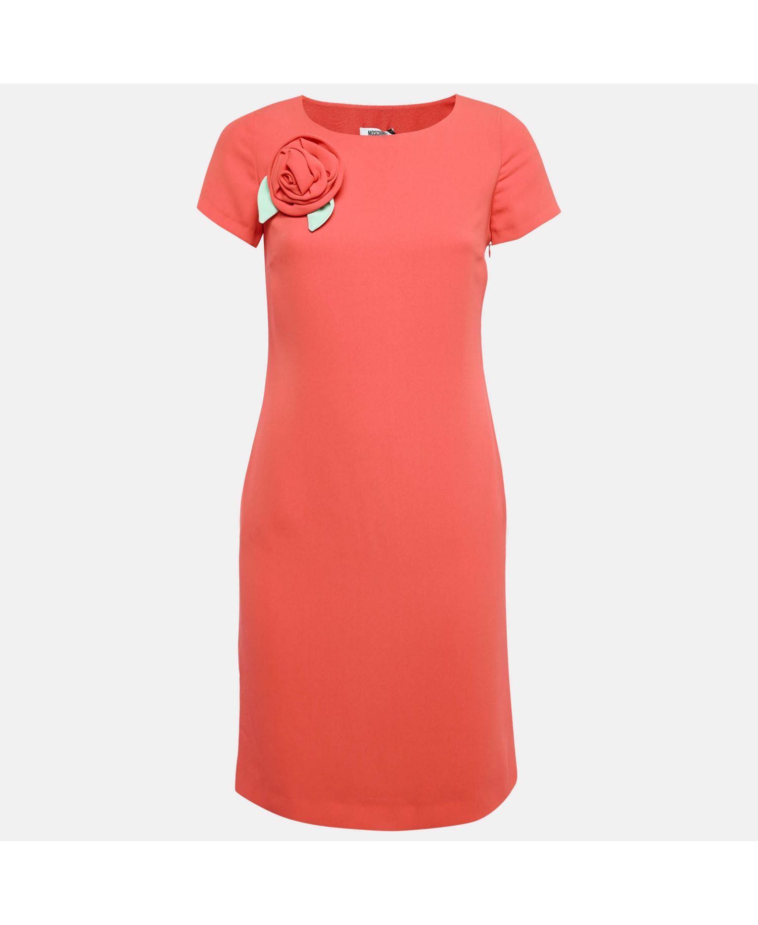 Women's Cheap and Chic Red Chiffon Shift Dress with Corsage Rose Detail