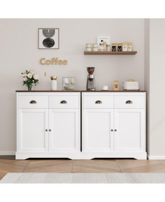 Buffet Cabinet with Storage, Kitchen Sideboard with 2 Doors and 2 Drawers, Wooden Coffee Bar Cabinet with Shelves