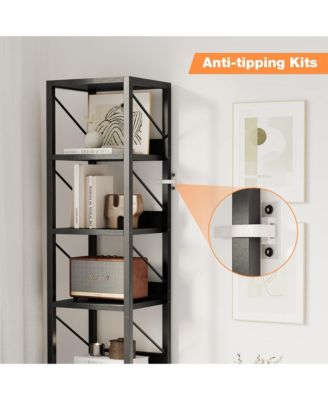 6 Tier Narrow Bookcase Tall Skinny Bookshelf Rustic Corner Shelf Small Bookshelves Industrial Bookcase for Bedroom, Living Room, Home Office