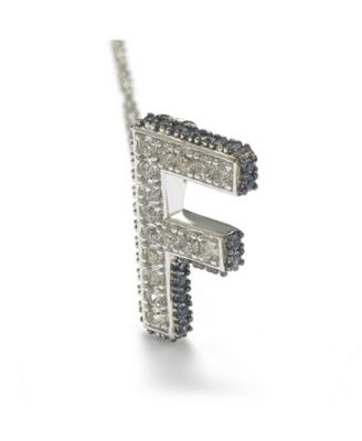 Suzy Levian Sterling Silver Sapphire 3-D Letter "F" Initial Pendant