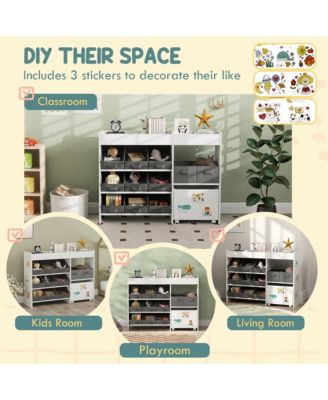 Toy Storage Organizer with 11 Fabric Bins, Moveable Cabinet