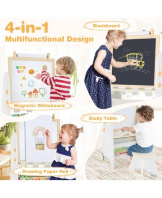 4 In 1 Kids Art Easel With Adjustable Height Whiteboard Blackboard And Study Table