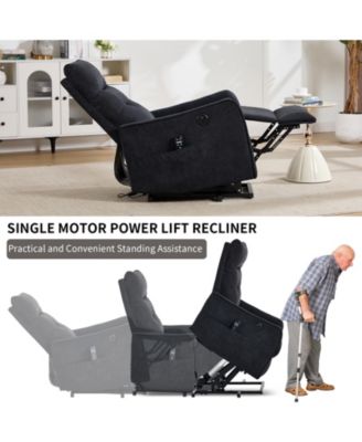 Chenille Single Motor Power Lift Recliner Chair with Massage and Heavy Duty Motion Mechanism and One USB for Charging