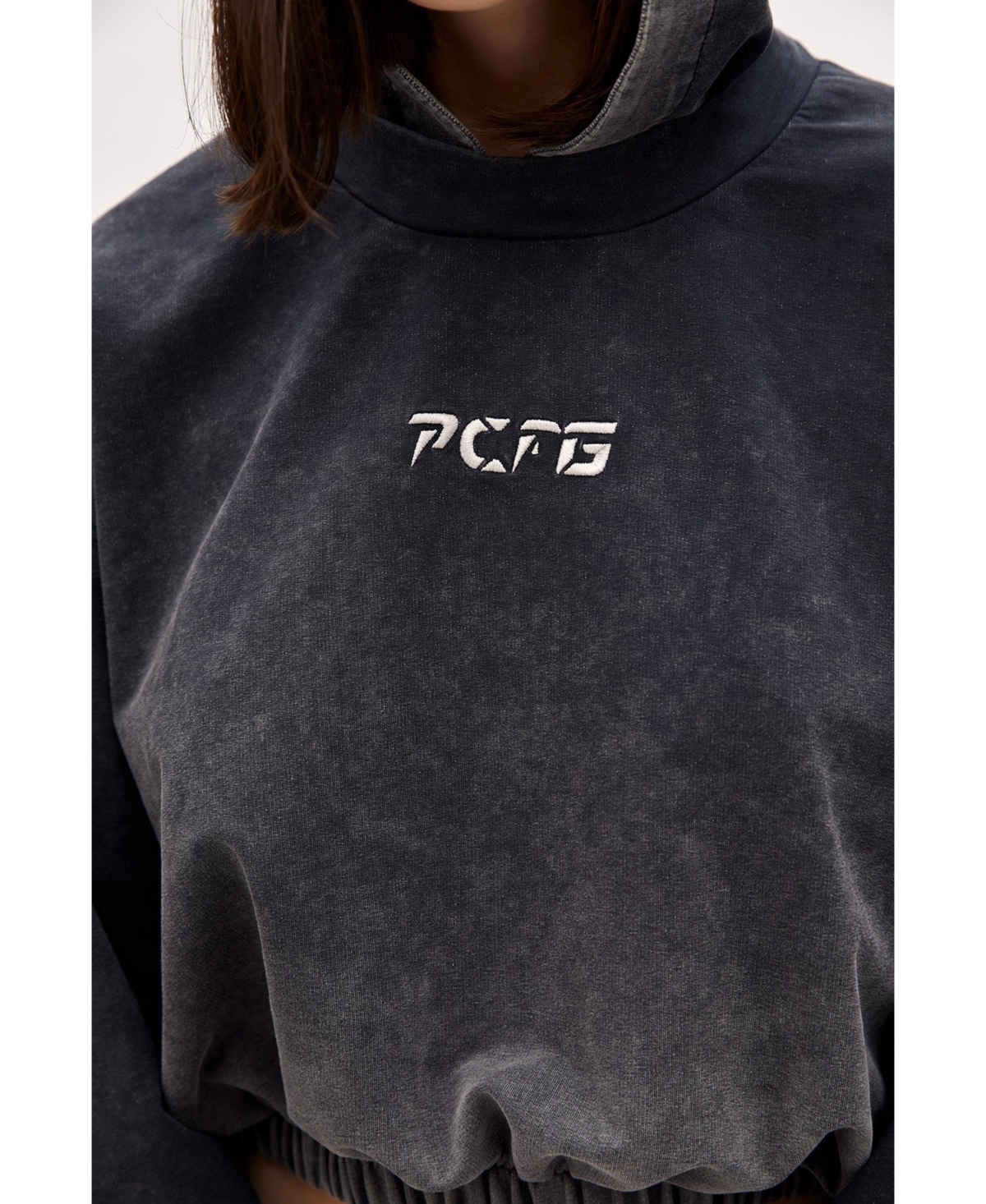 Pcfg Women's Acid-Washed Cropped Cotton-Blend Pullover Hoodie