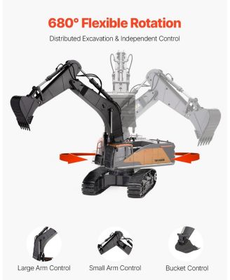 RC Excavator Toy, 22-Channel 1:14 Scale Metal Shovel Digger with Lights & Sounds, Full-Function Construction Vehicle