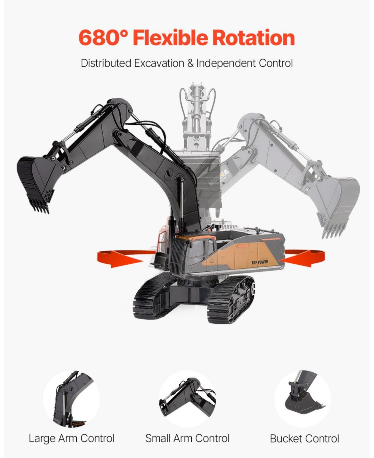 Mecale Rc Excavator Toy, 22-Channel 1:14 Scale Metal Shovel Digger with Lights & Sounds, Full-Function Construction Vehicle