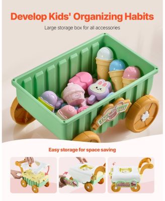 Ice Cream Cart for Kids, 27 PCS Pretend Play Store with Storage Trolley, Sound & Light, Pretend Money, Educational Toy for 3+