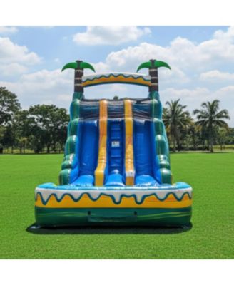 15' Tropical Breeze Commercial Grade Dual Lane Inflatable Water Slide with Pool and Blower Indoor Outdoor Inflatable
