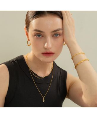 18K Gold Plated Sterling Silver Beloved Cross Necklace Set Holiday Gift Idea