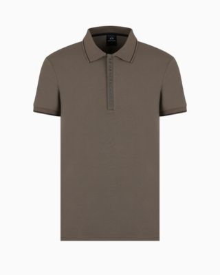 Men's Short Sleeve Logo-Placket Stretch Polo Shirt