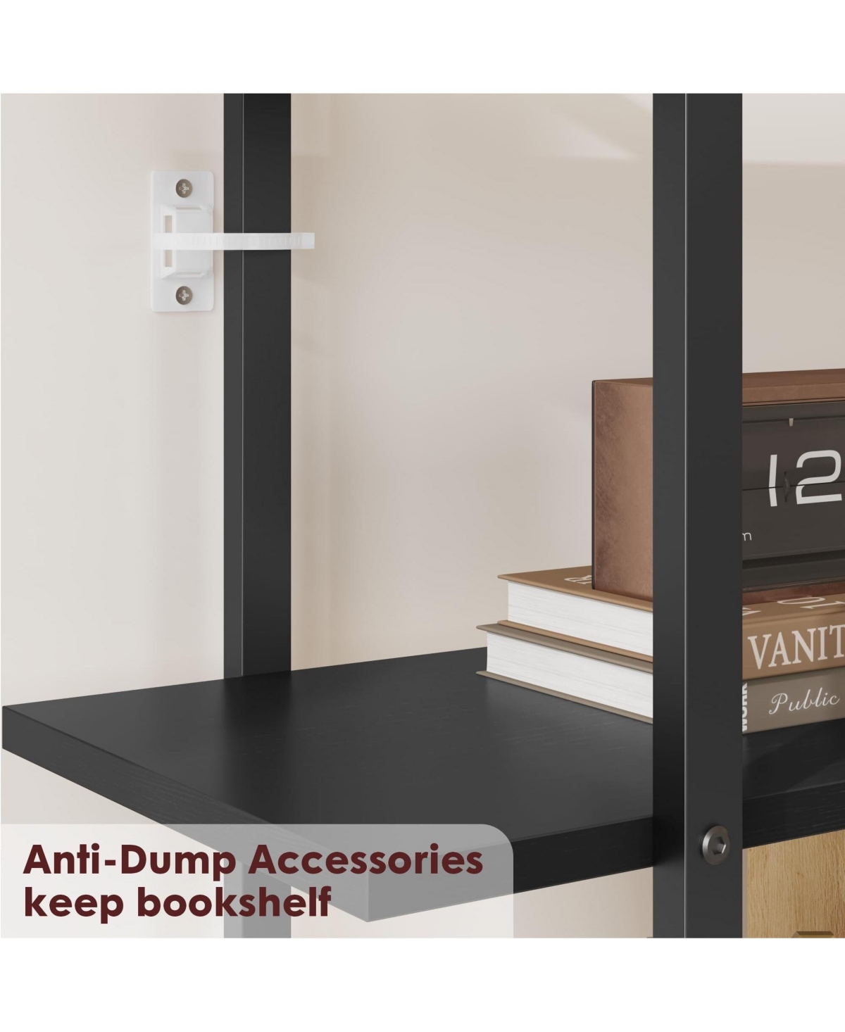 Gaomon 5 Tier Rattan Bookshelf with Storage Cabinet & Door, 5 Shelf Bookcase with Metal Frame for Living Room, Bedroom