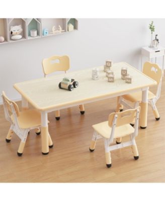 Kids Table and 4 Chairs Set, Height Adjustable Table for 4, Kids Study Table for Home Daycare Preschool for Ages 2-8