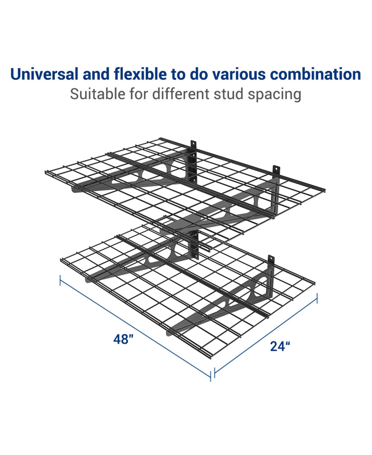 FlexiMounts Wr Series WR24B-e – 24″ D × 48″ W Black Steel Wall Shelves (2-Pack)