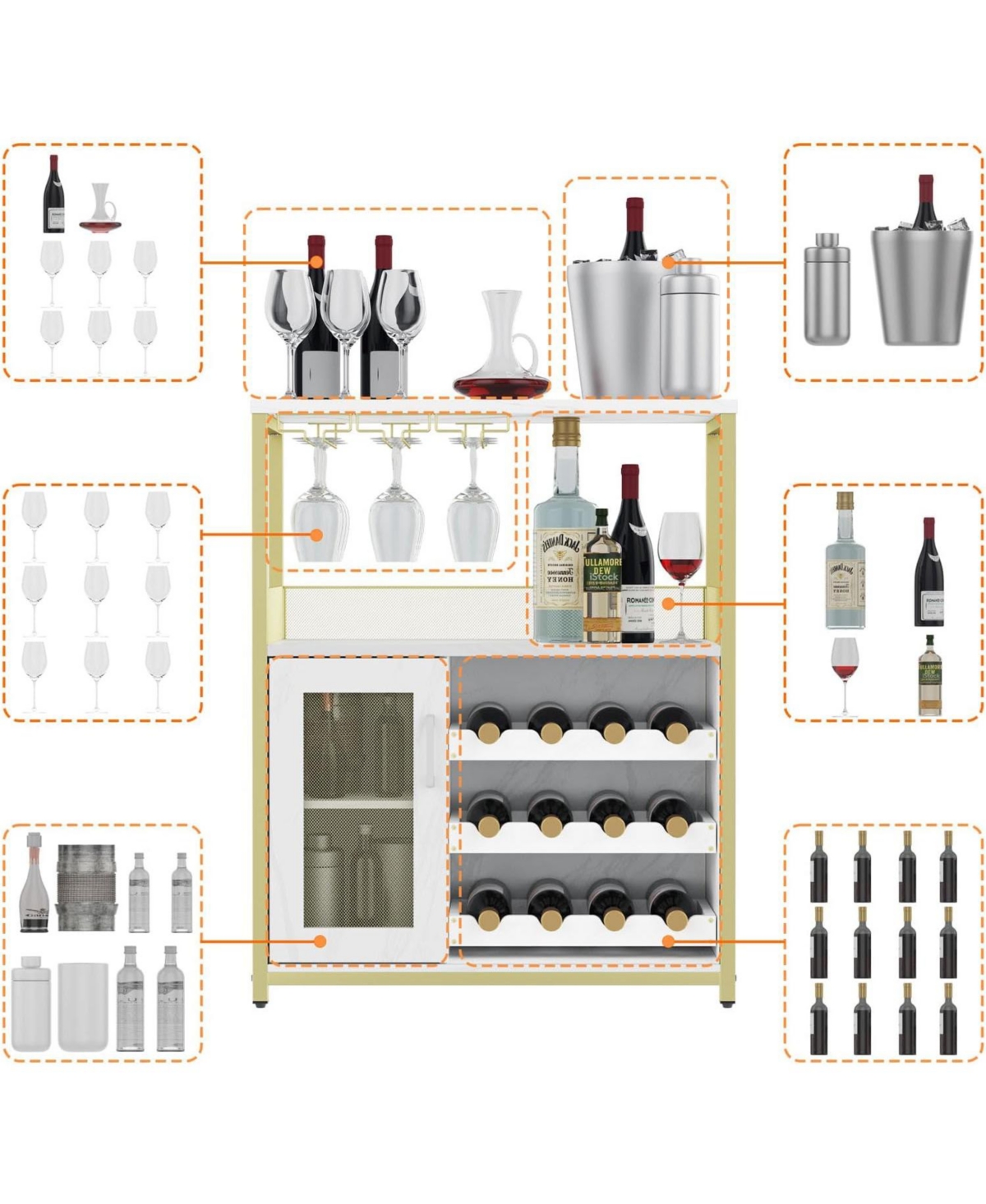 Gaomon Wine Bar Cabinet with Drawer, Shelves, Glass Holder, and Mesh Door