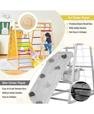 8-in-1 Jungle Gym Playset, Wooden Climber Play Set with Monkey Bars