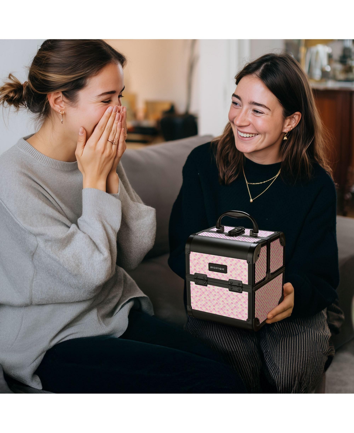 Byootique Makeup Train Case with Mirror Travel Case for Barber Art Deco Bloom