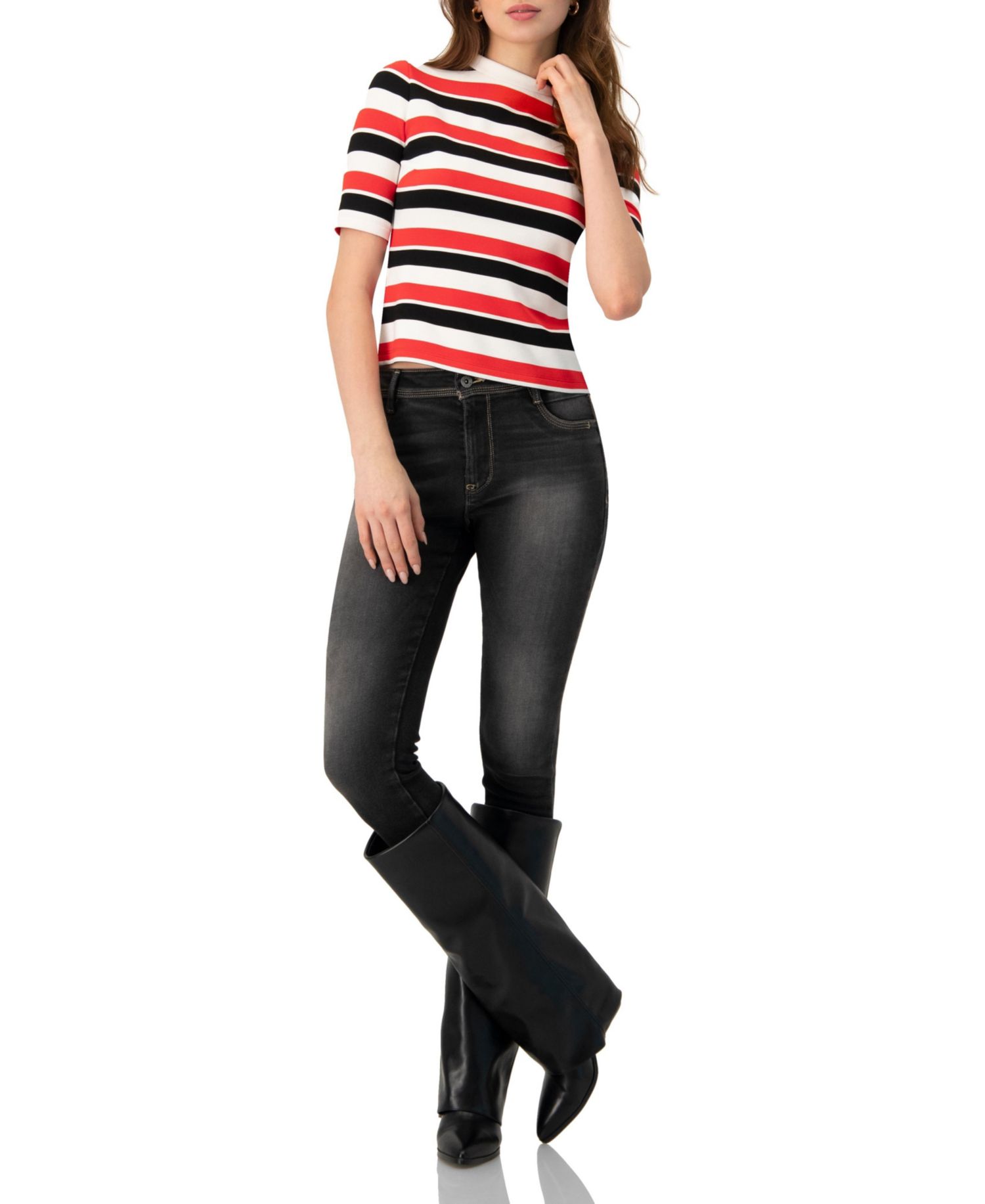 Women's Striped Mock-Neck Knit Top