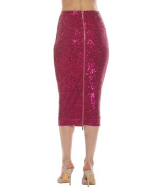 Women's Ana Midi Sequin Pencil Skirt with Back Zip Detail