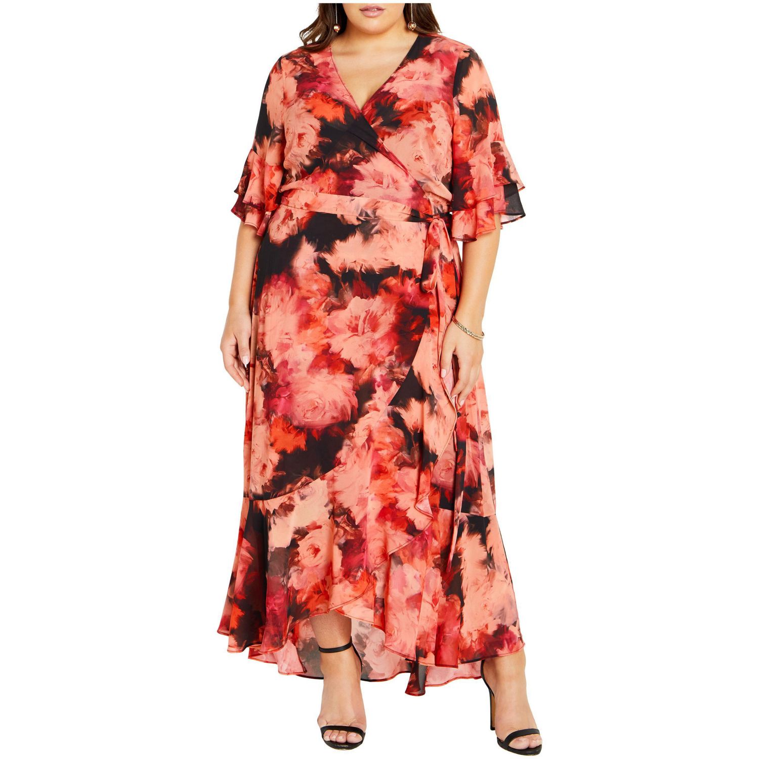 Plus Size Mischa Floral Wrap Ruffle Maxi Dress
