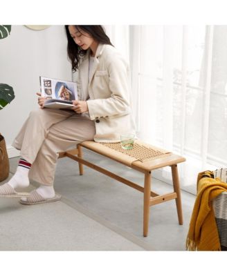 Casainc Natural Oak Wood Bench with Woven Design